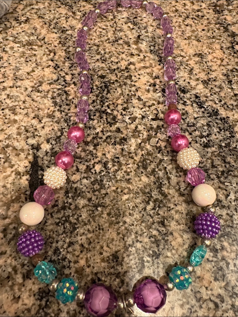 Girls Purple Beaded Statement Necklace with Mixed Accent Beads